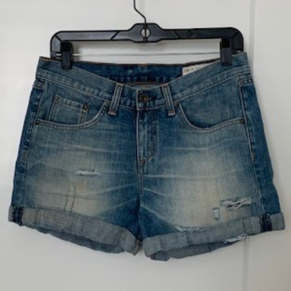 Rag & Bone Cuffed Boyfriend Shorts in Surfer Rep 26 Mid-Rise